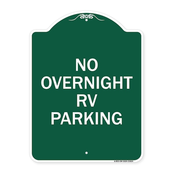 Signmission Designer Series Sign No Overnight RV Parking, Green & White Aluminum Sign, 18" x 24", GW-1824-23824 A-DES-GW-1824-23824 - main